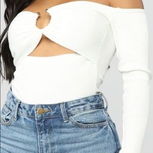 White off the shoulder bodysuit